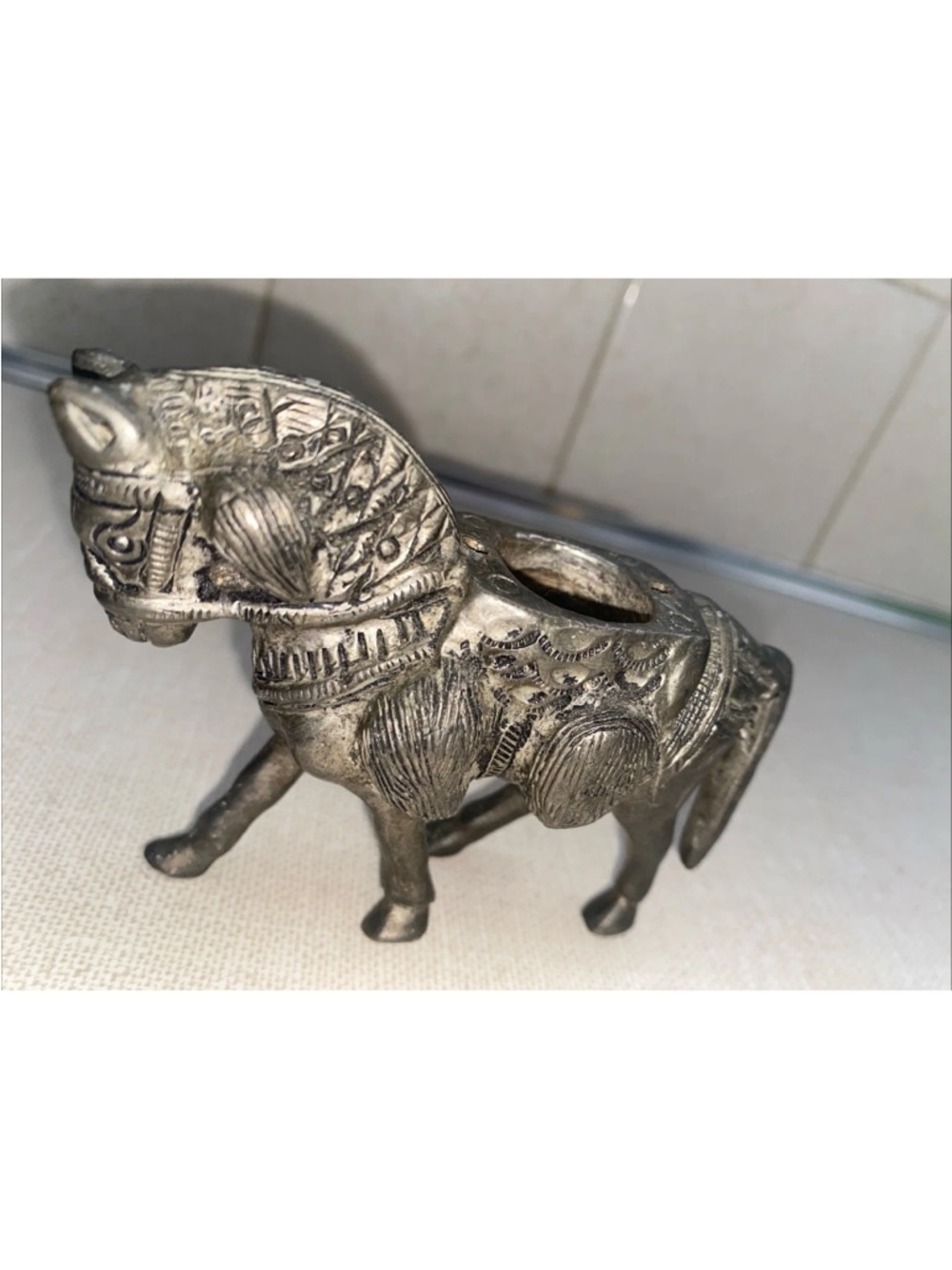 VTG  Silver Metal Fengshui Zodiac‎ Running Horse Animal Statue Candle Holder ?
